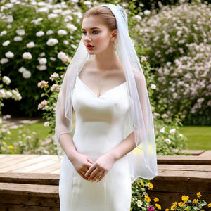 Vente chaude : Voiles courts de mariée en gaze perlée tressée à la main, style européen et américain, pour coiffure - Product Image 2