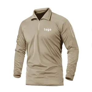 Factory Wholesale 1/4 Zip Collar Men's Tactical Long Sleeve Polo Shirts Custom Logo Mens Polo Polyester Shirts