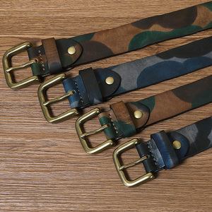 Cintura mimetica in pura pelle di vacchetta da studente maschio di tendenza giovane personalità in pelle retrò femminile con fibbia in rame cintura da Cowboy - Product Image 1