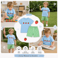 Puresun, fabricant sur mesure, t-shirt en coton 100% avec broderie de fraises, short en gingham, ensemble 2 pièces pour garçons de 2 à 8 ans