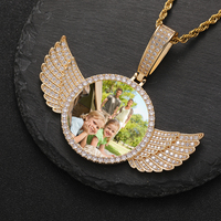 Collier personnalisé Hip Hop avec pendentif photo, en laiton et zircon de laboratoire, grandes ailes, bijoux tendance pour couples, chaîne corde, idéal pour les fêtes, plaqué or 18 carats