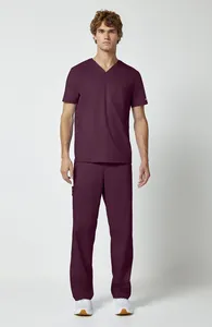 Ensemble de Blouse Médicale et Pantalon Cargo Bleu Marine pour Hommes – Col en V, Manches Courtes, Respirant – Tenue d'Infirmier Professionnelle – Vente en Gros - Product Image 3