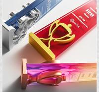 Trophée en cristal personnalisé HBL gravé et imprimé en couleur avec ornement métallique pour la cérémonie annuelle des élites d'entreprise