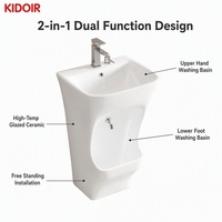 Kidoir Lavabo de Wudu autoportant double à deux niveaux en céramique et porcelaine, avec fonction de lavage des pieds