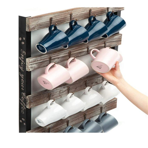 Suporte para Canecas de Café Montado na Parede Organizador Moderno de Copos em Madeira com 16 Ganchos Prateleira de Exibição para Sala de Estar - Product Image 2