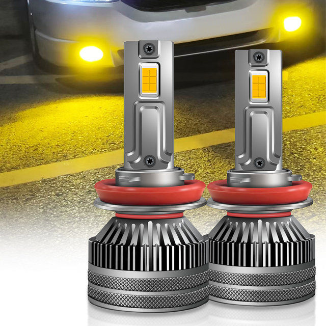 3000K Yellow LED Headlight Bulb H11 12V Car High Low Beam Conversion Kit 9006 H7 H3 Built-in Driver Universal Fit