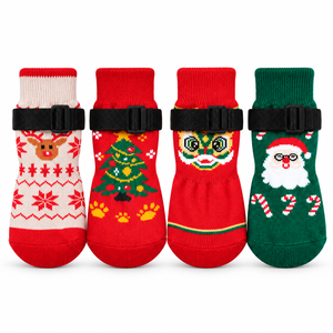 Chaussettes de Noël <span class=keywords><strong>pour</strong></span> <span class=keywords><strong>chien</strong></span> avec points antidérapants, sangle réglable, bottes de protection <span class=keywords><strong>pour</strong></span> pattes d'animaux, motif festif, douces et chaudes, <span class=keywords><strong>pour</strong></span> intérieur et extérieur - Product Image 1