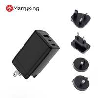 Fiche interchangeable approuvée Merryking CE GS UL FCC SAA charge rapide type c 65w usb c GaN chargeur avec 3 ports usb