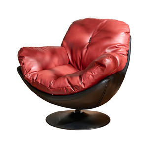 เก้าอี้โซฟาเดี่ยวสไตล์อิตาลีหนังสีแดงเก้าอี้หมุนได้ห้องนั่งเล่นเก้าอี้ดีไซน์เนอร์ตกแต่งบ้านสไตล์โมเดิร์นเรโทร - Product Image 2