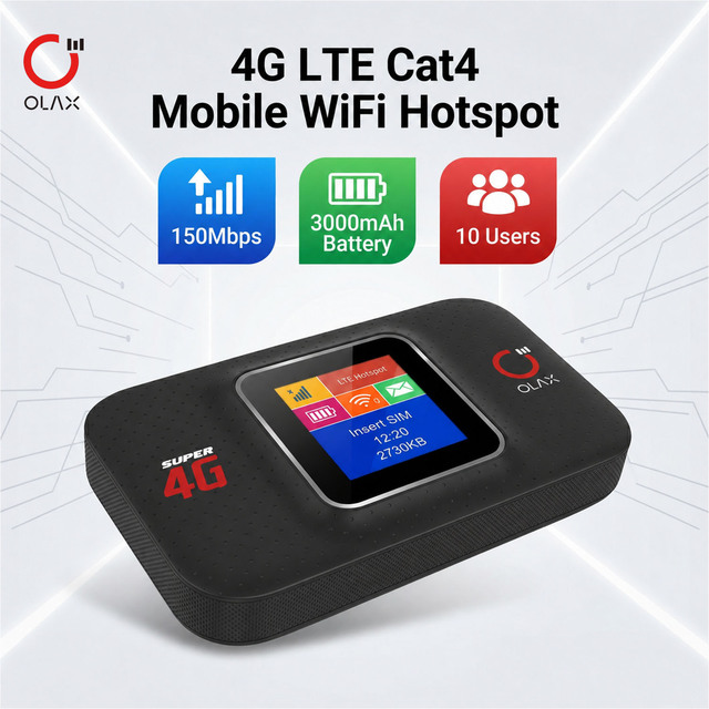 OLAX MF982 4G Mobile WiFi Router with TF Card Port & SIM Slot 150Mbps LTE MiFi 3000mAh Battery LCD Screen Type-C Interface MIFIS