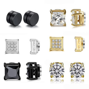 G3142 <span class=keywords><strong>Pendientes</strong></span> Magnéticos de Acero Inoxidable con Estrás para Hombre Sin Perforación Clip de Oreja Cuadrado de Moda al Por Mayor - Product Image 1