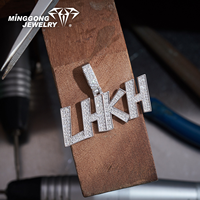 Pendentif personnalisé en argent S925 avec lettre LHKH, bijoux de mode tendance hip-hop, ornements personnalisés, charme glacé, cadeau pour homme