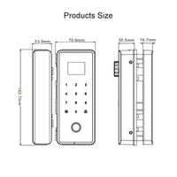 Serrure de porte en verre numérique intelligente avec application Tuya |   Télécommande par empreinte digitale avec stockage cloud |   Bloc d'alimentation d'urgence double en alliage d'aluminium Type-C