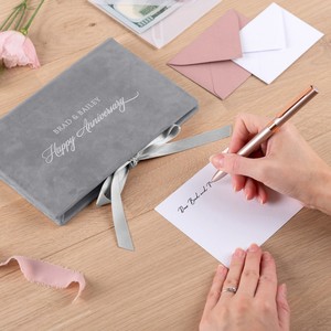Busta di soldi di velluto porta carte regalo di nozze grigio lusso in contanti con cravatta a nastro busta regalo di anniversario di nozze - Product Image 3