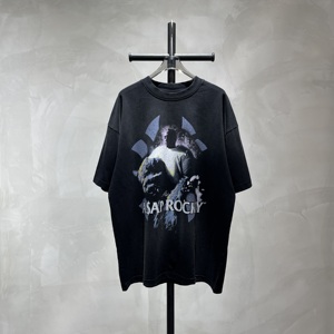 T-shirt délavé à motif crâne et cage thoracique, 250g coton, style streetwear américain, respirant, logo personnalisé, minimum 30 pièces - Product Image 1