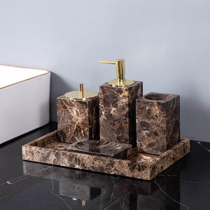 Ensemble de salle de bain en marbre, accessoire de décoration intérieure, distributeur de savon, porte-serviettes, boîte à mouchoirs, luxe hôtelier, marbre naturel - Product Image 2