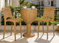Ensemble moderne de table de bar et de chaises hautes en rotin pour l'extérieur, idéal pour les mariages, la cuisine, le jardin, le sous-sol, la terrasse et les espaces commerciaux