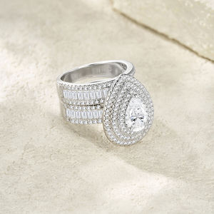 Dubbellaags Peer Gesneden Moissanite Belofte Ring Vrouwen Sieraden Ring Met Gra Certificaat Bruiloft Verloving Dagelijkse Kleding Ring - Product Image 3