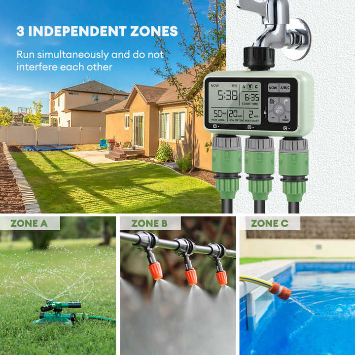 Multi-Zone Automatic Watering Timer Programmable Sprinkler System Manual & Scheduled Modes Child Lock Durable Outdoor Use