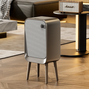 Smart <b>sensor</b> trash can, 5/10 new, creamy, vintage style, perfect for living room, light luxury, tall legs, large capacity, in - Product Image 1