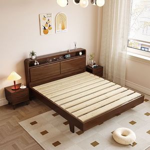 Lit double nordique de 1,8 m et lit simple de 1,5 m en bois massif pour appartements économiques, petit mobilier, lit double nordique en bois massif - Product Image 2