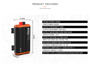 Chất lượng tốt 24Volt đến 220V tinh khiết Sine Wave Off Grid Power Inverter Điện áp biến áp inversor conversor 2000 Wát - Product Image 3