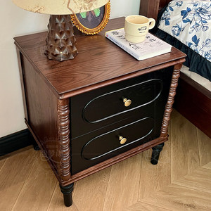 Mesa de Noche de Madera Maciza Estilo Vintage, Color Nogal, Mueble de Almacenamiento para Dormitorio - Product Image 4
