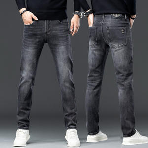 2024 nouveau européen hommes jean chic doux Denim <span class=keywords><strong>pantalon</strong></span> pour automne hiver mi épais élastique ample droit décontracté grand nom lavé - Product Image 2