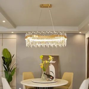 Hậu hiện đại ánh sáng thủy tinh sang trọng ánh sáng mặt dây chuyền sáng tạo vòng Led vàng Đèn Chùm Pha Lê cho phòng khách