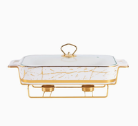 Chauffe-Plats Rectangulaire Créatif en Porcelaine Dorée Effet Marbre Style Européen Écologique pour Restaurants et Hôtels