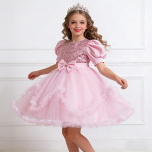 Vestido de Princesa para Niñas, Manga Corta, Falda de Tul con Lentejuelas y Lazo, Lavable, para Anfitrionas, Actuaciones de Piano, Navidad - Product Image 2