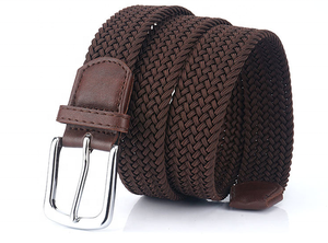 <span class=keywords><strong>Ceinture</strong></span> élastique tissée pour homme en nylon extensible de qualité supérieure avec boucle à ardillon robuste et extrémité en cuir suédé - Product Image 3