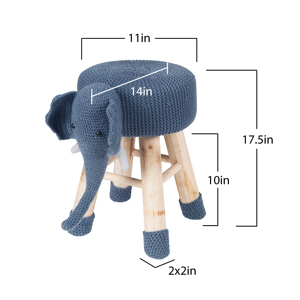Sgabello a forma di elefante, imbottito in poliestere, con gambe in legno massello di pino, piccolo sedile portatile per bambini - Product Image 3