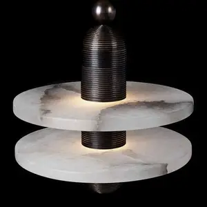 Bắc Âu trung bình 1 mặt dây chuyền đá cẩm thạch treo ánh sáng sáng tạo nhà hàng thanh kim loại đĩa bay Mặt dây chuyền phòng ngủ chiếu sáng