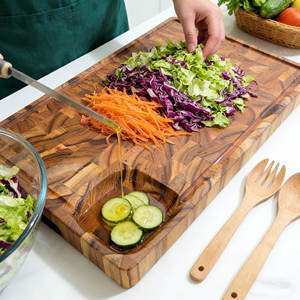 Grande planche à découper en bois de teck Planche de charcuterie pour la cuisine Bloc de boucher épais avec rainure à jus et <span class=keywords><strong>coin</strong></span> - Product Image 5