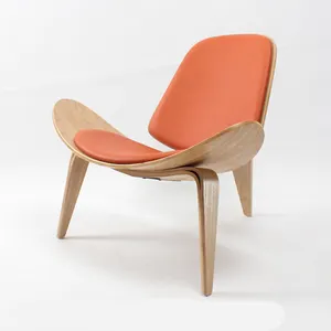 Lounge Chair Customizable Wegner Shell Lounge Chair Nordic Wood Leather Smiling Airplane Shell Chair