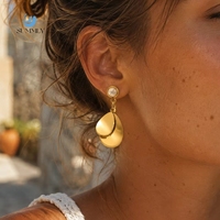 Boucles d'oreilles pendantes minimalistes SUMMLY pour femmes, double goutte d'eau, plaqué or 18 carats, acier inoxydable, bijoux de mode