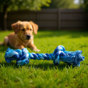 Juguete masticable para mascotas, cuerda de 28 cm, 150 g, diseño de nudo trenzado azul para perros - Product Image 3
