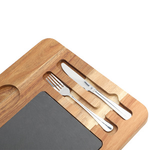 Acacia Wood Cheese Board <b>Square</b> With Knife And Fork <b>Set</b> For Kitchen Serving Tray Bread Cheese Plate Accessories - Product Image 5