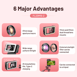 Objectif <span class=keywords><strong>macro</strong></span> APEXEL 15X avec nouvelle pince pour téléphone et lumière d'appoint pour la photographie de cils/bijoux - Product Image 6