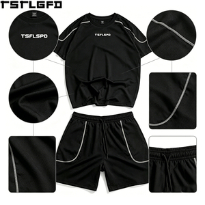 Oem Odm Gym Fitness <b>Set</b> Performance Reflective Piping Quick Dry Activewear T-Shirt Shorts <b>Set</b> Wholesale Bulk - Product Image 5