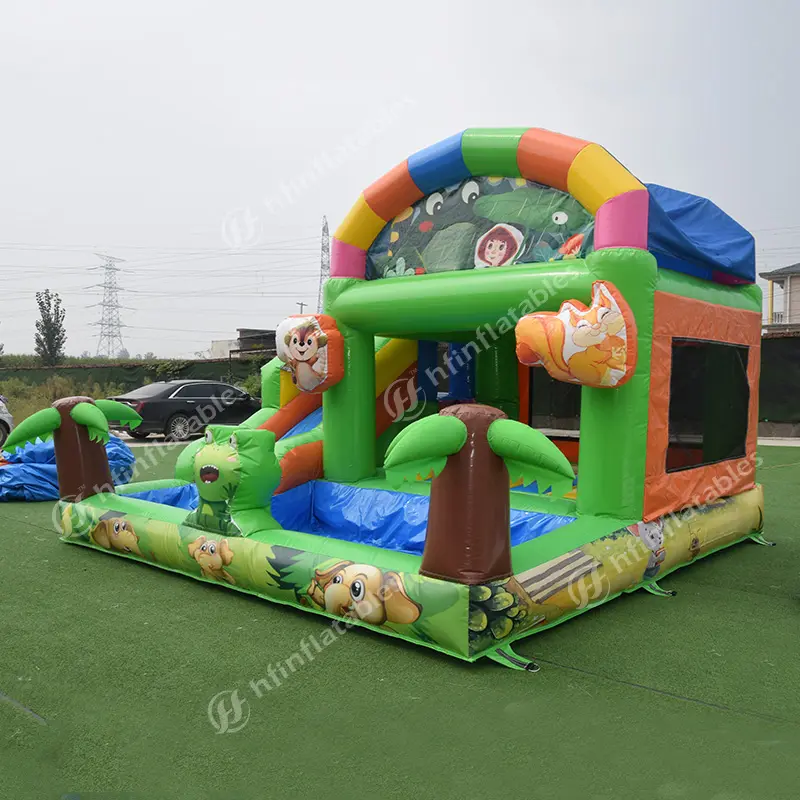 Rablox Dual Commercial Waterslide Bounce House Bouncy Castle Inflatable Water Slide With Frame Pool