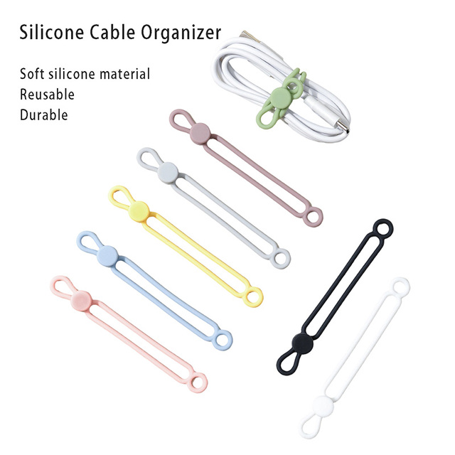 Reusable Self-lock Silicone Cable Straps Adjustable Wire Winder for Data & Power Cord Storage