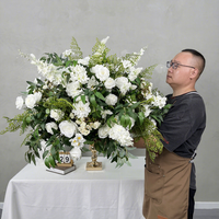 Arrangement floral artificiel de grandes roses DKB blanc, rose, rouge, bleu, vert sauge automnal, boule de fleurs pour centre de table de mariage