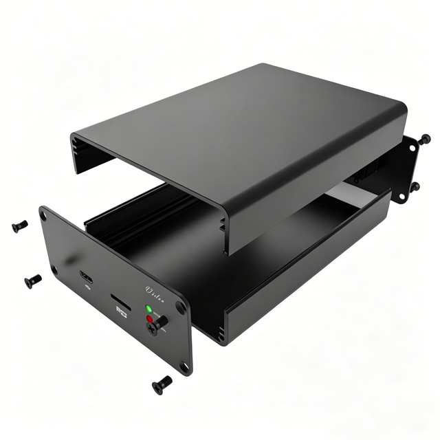 OEM Custom Black Aluminum Alloy Extrusion CNC Machined Router Power Amplifier Instrument Housing Enclosure Parts