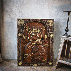 Arte Mural Cristiano Moderno para Exteriores, Icono de la Virgen de la Perpetua Ayuda, Tallado en Madera, Decoración Colgante con el Niño Jesús para el Hogar, Muebles de Cine en Casa - Product Image 3