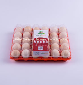 Plateau à œufs en <span class=keywords><strong>plastique</strong></span> PET 30 alvéoles <span class=keywords><strong>avec</strong></span> <span class=keywords><strong>couvercle</strong></span> transparent et base rouge orangé pour l'emballage des œufs de poule - Product Image 2