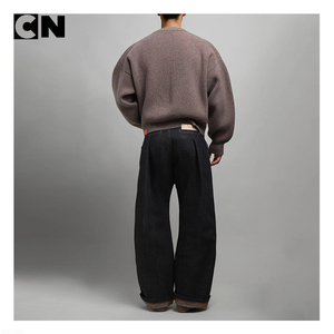 BSCI Certification Sweater Factory Custom logo Jacquard Embroidery <b>Men</b> New Fashion Cotton Wool <b>Oversized</b> Brown Winter Sweater - Product Image 4