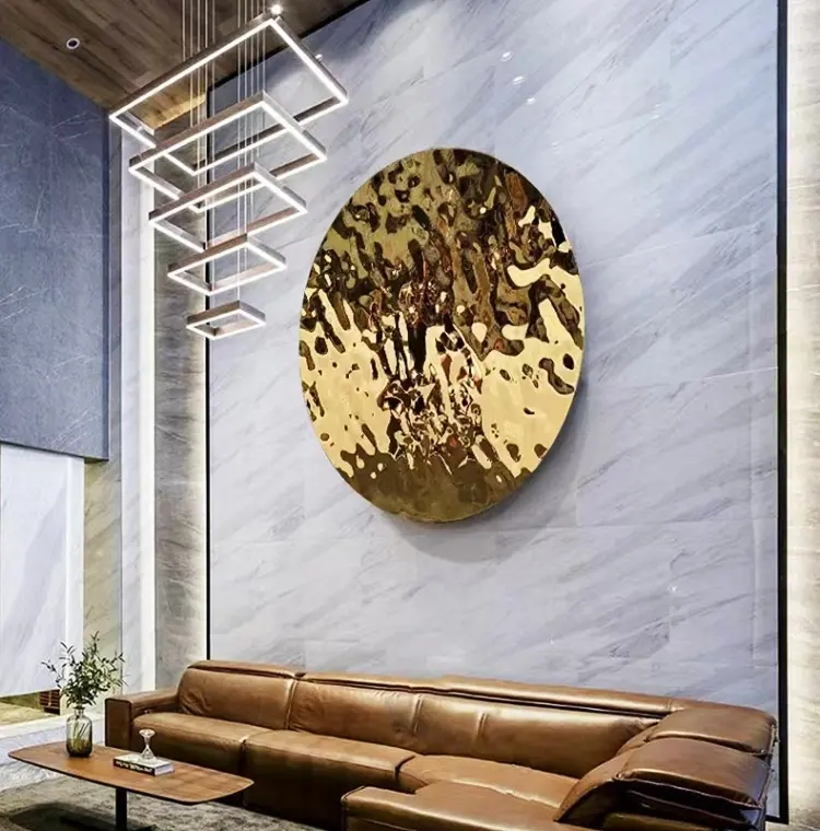 Thép không gỉ lõm và lồi nước gợn tường treo phòng khách văn phòng tròn nền lối vào tường nghệ thuật trang trí