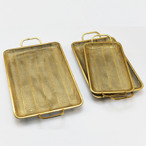 Khay Phục Vụ Cao Cấp Màu Vàng Hình Chữ Nhật Có Tay Cầm Lễ Hội Hồi Giáo Phục Vụ Trái Cây Sấy Khô Khay Đựng Trang Sức - Product Image 2